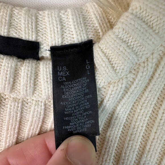 VTG DKNY Jeans Ribbed Knit Sweater L Off White 100% Cotton Japan Preppy Warm EUC - Picture 11 of 13